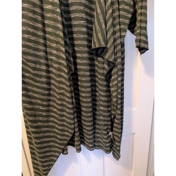 Lularoe Women’s Green Gray Striped Long Cardigan Duster Open Front Size Large - Picture 7 of 9